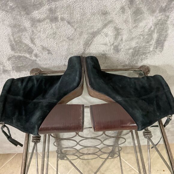 Jeffrey Campbell Rumble Black Suede Sz 7.5 Ankle Boots Stacked Block Heel - Picture 10 of 14